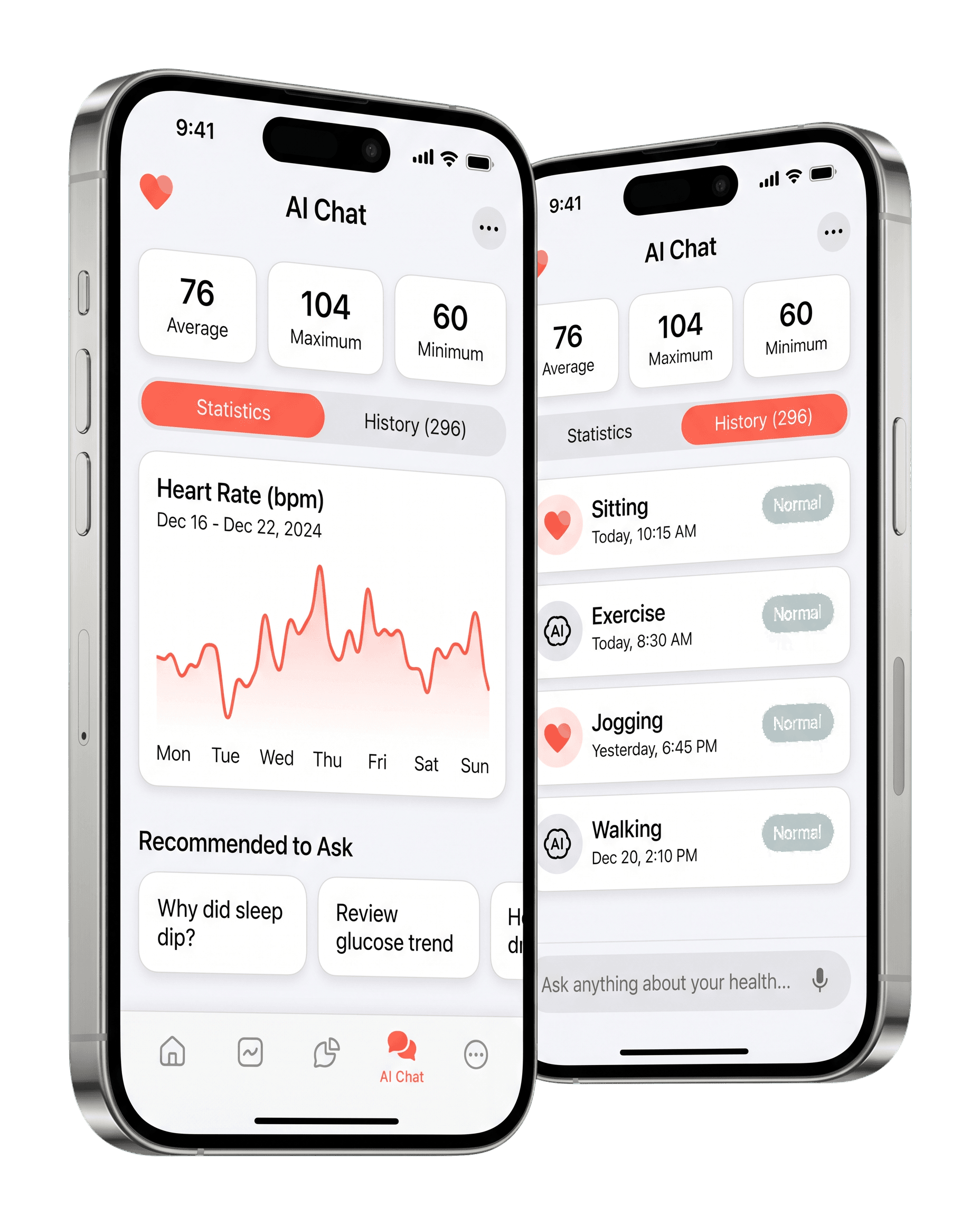 LongXvity AI Chat app screens